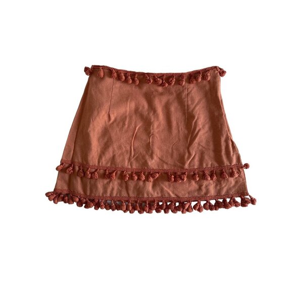mini skirt, tassels, lined, S, orange, lightweight, burnt orange, rust, gameday - Picture 1 of 10